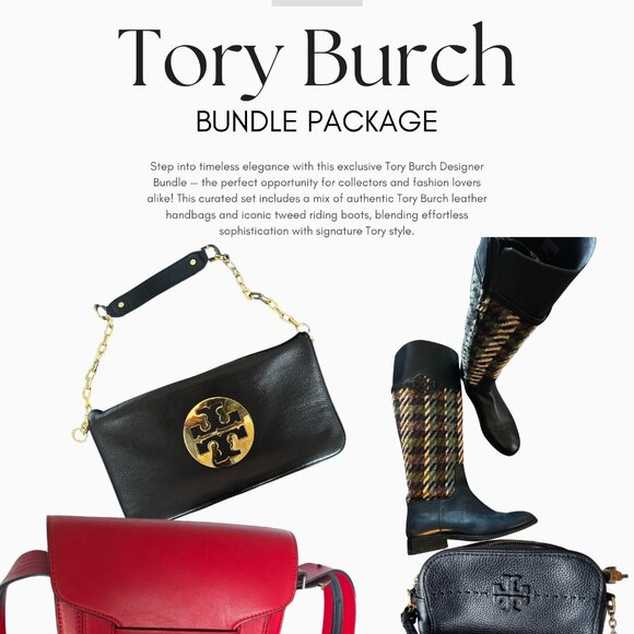 Tory Burch Designer Bundle – Leather Bags + Tweed Riding Boots | Classic, Chic & - Picture 1 of 15